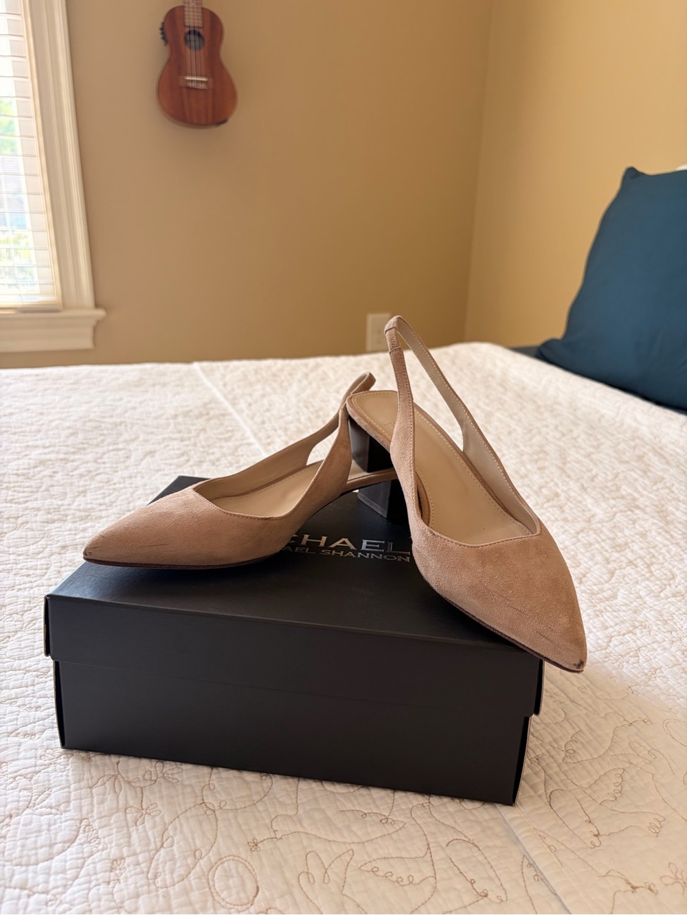 Theory Pink-Tan Suede Pointed Slingback Low Heel Pumps